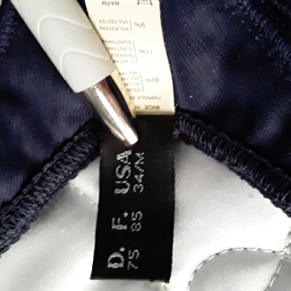 90s La Perla Bustier & Thong, Pleated (Plisse), Dark Navy, Sz 32 & 2  ITALY - Picture 14 of 16